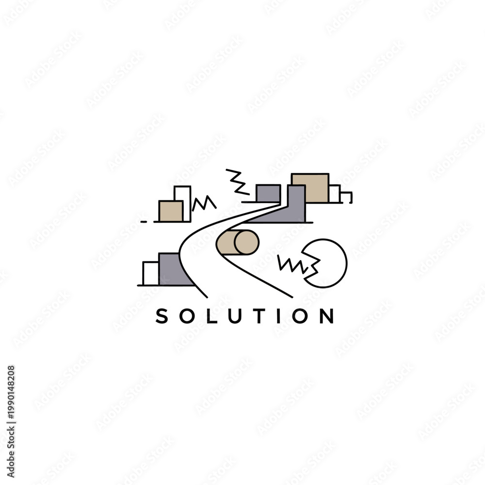 Obraz premium Abstract business process solution with data flow lines and geometric shapes, isolated white background.