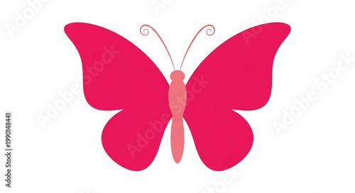Butterfly icon with magenta wings and pink antenna curls on a clean white background featuring insect, illustration, cute with nature and zoology