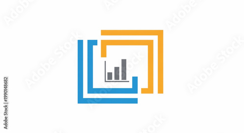 Chart bar graph icon inside colorful square frame for business analytics, finance planning, and growth tracking