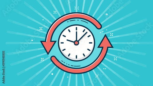 A colorful vector graphic of a clock with circular arrows indicating time reversal