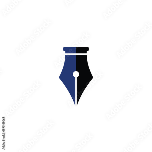 A blue and black pen nib on a white background