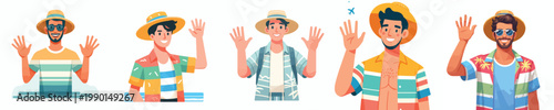 half body vector of a man standing waving hand in summer clothes