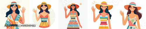 half body vector of a woman standing waving hand in summer clothes