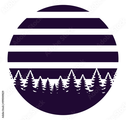 Graphic illustration of a purple globe with trees on the bottom  isolated on white background