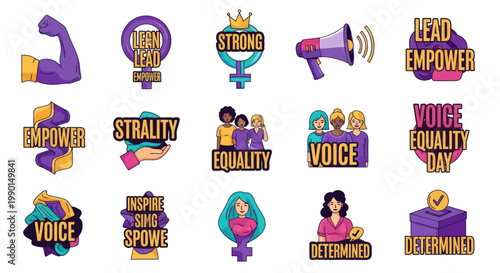 Feminism and Women Empowerment Icons: Strength, Voice, Equality, Leadership, Determination