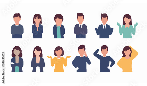 People dissatisfied expressions set cartoon characters showing frustration disappointment and negative gestures vector