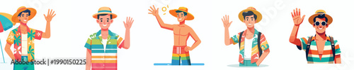 half body vector of a man standing waving hand in summer clothes