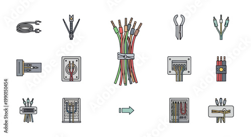 Electrical Connectors and Wires Collection, Technology and Engineering Icons