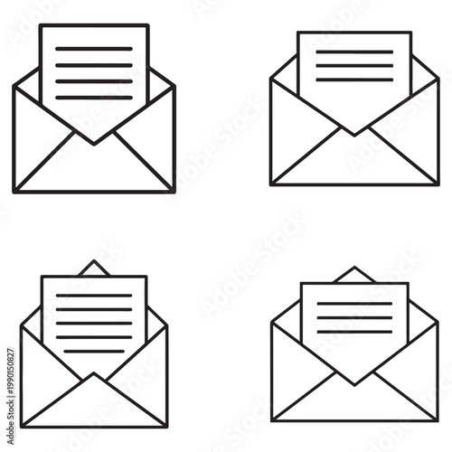 Envelope icons with document inside  email communication symbol  mail concept