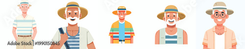half body vector of a grandpa standing in summer clothes