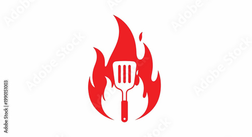 Spatula flame icon with red fire and white cooking tool graphic for culinary branding and restaurant logos