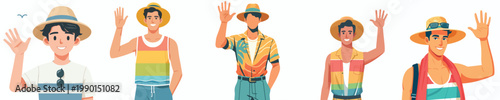 half body vector of a man standing waving hand in summer clothes