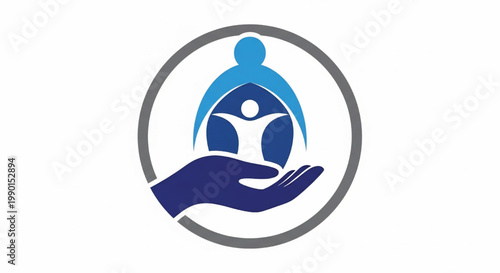 Meditation person icon with hands under a circular emblem for wellness and mindfulness branding featuring yoga, health, serenity with calm and