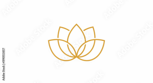 Lotus flower icon with gold outline petals in symmetrical mandala style for yoga wellness and mindfulness design