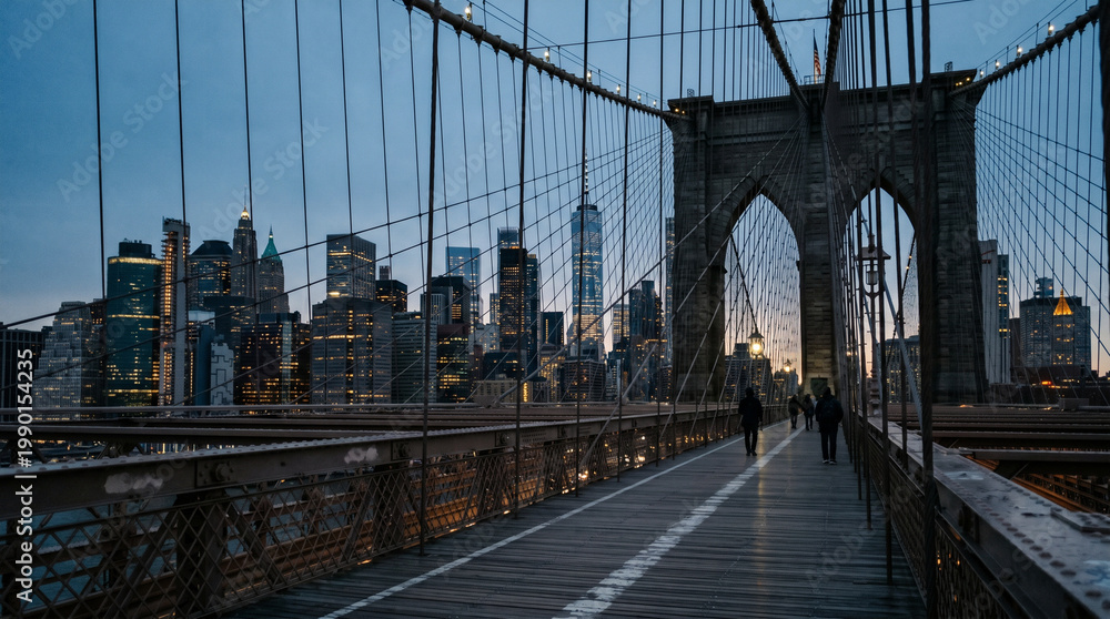Fototapeta premium Brooklyn Bridge Walkway at Blue Hour