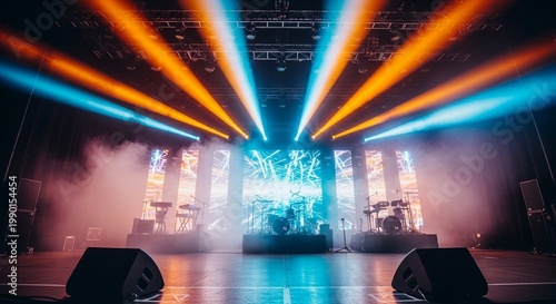 Concert Stage with Blue Orange Lights and Smoke