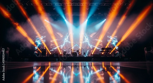 Concert Stage with Dynamic Orange and Blue Lights
