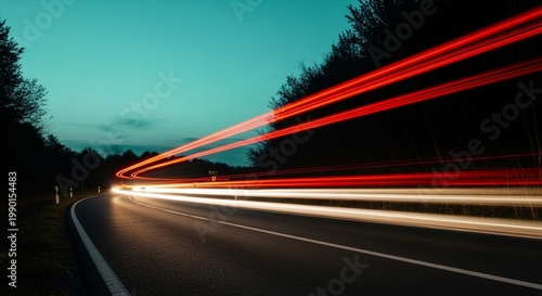 Night Road Car Light Trails Abstract Motion Blur