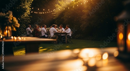 Outdoor Wedding Dinner Party with String Lights and Candles