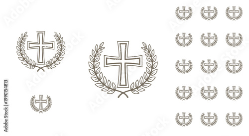 Christian Cross with Laurel Wreath Emblem - Religious Symbol, Faith, Hope, Victory