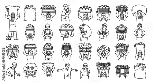 Collection of Vintage Illustrations of People Carrying Loads.