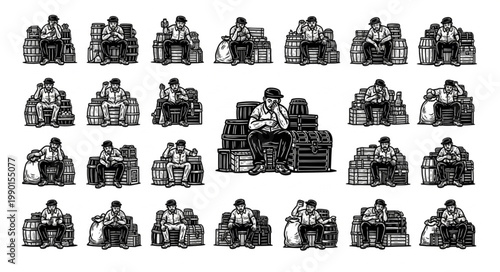 Collection of Vintage Barrel Illustrations.