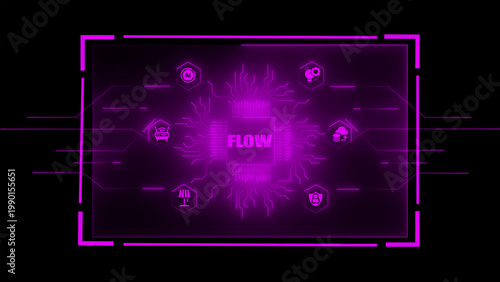 фотографія Digital interface featuring a central glowing purple processor chip with the wor