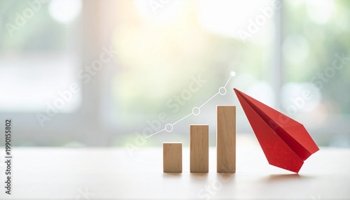Red paper airplane growth chart success progress trend