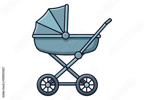 Blue Baby Stroller Illustration Isolated on White Background - Vector Icon for Parenting and Newborn Concepts