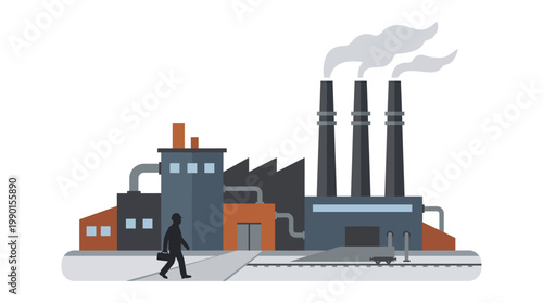Industrial Factory Scene with Smokestacks – Manufacturing Plant Vector Illustration