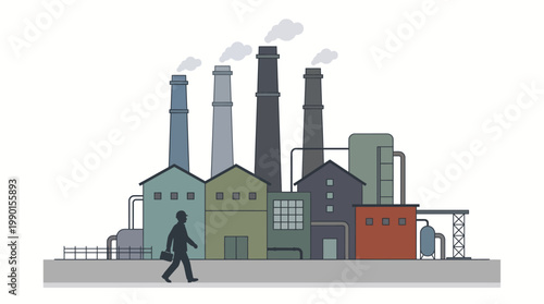Flat Factory Industry Landscape – Modern Manufacturing Plant Vector Scene