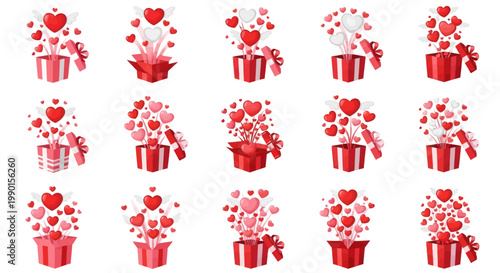 Exploding Gift Boxes with Hearts, Valentine's Day Celebration, Love Surprise