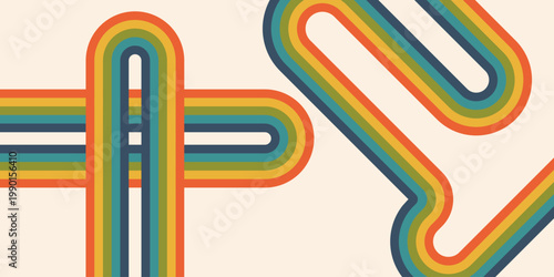 Retro Rainbow Striped Abstract Background With Vintage Curved Lines and Colorful 1970s Style Design