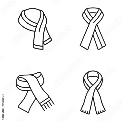 Four different scarf tying methods illustrated in simple line drawings  scarf styles and how to tie a scarf