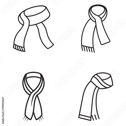 Four different scarf tying methods with fringed ends  various scarf styles and wrapping techniques