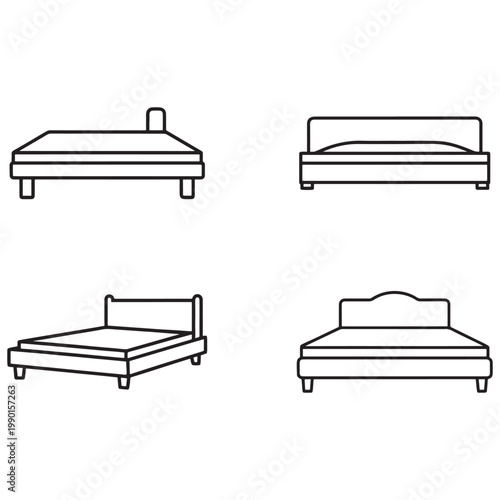 Four different types of beds with various headboard designs and configurations for home furniture and interior decoration needs