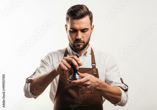 A barista carefully preparing a specialty coffee drink with precision and care