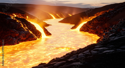 Obraz na płótnie Lava flow in volcanic landscape