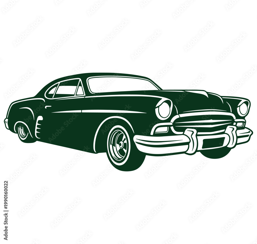 Fototapeta premium vintage green car with white outlines on transparent background