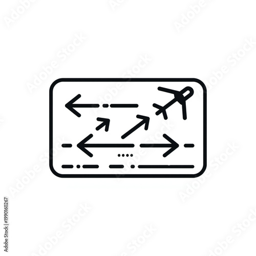 Airplane navigation chart with flight paths and direction.