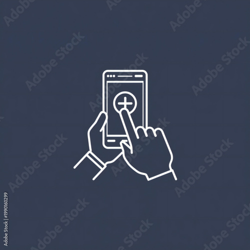 Mobile medical application icon with hand touching screen symbol.