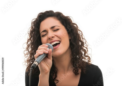 A passionate singer performing with a microphone on stage