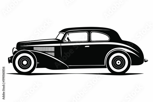 retro car vector illustration, American vintage car silhouette vector, American vintage car icon vector