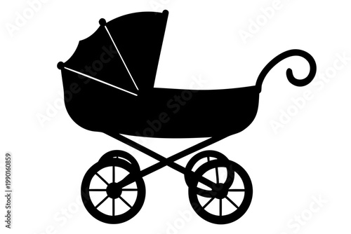 baby carriage vector illustration, baby pram icon black silhouette art, baby carriage black icon symbol 
