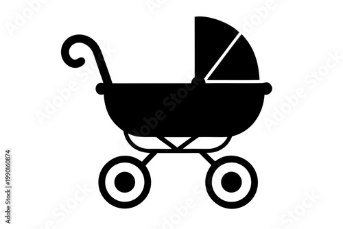 baby carriage vector illustration, baby pram icon black silhouette art, baby carriage black icon symbol 

