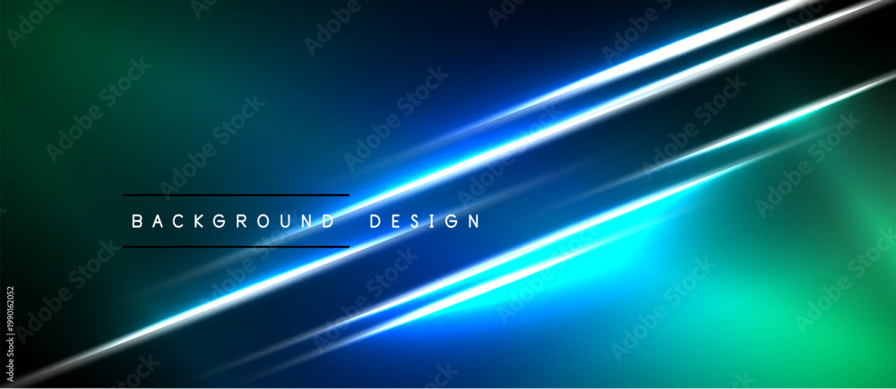 Fototapeta premium Abstract background features vibrant blue, green gradients. Diagonal lines create dynamic visual effect. Text reads background design.
