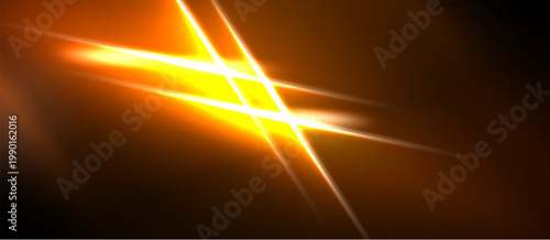 Bright orange light streaks cross dark background. Intense glow radiates from central intersection, creating dynamic visual effect.