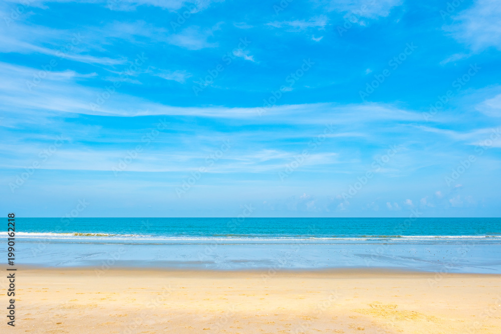 Fototapeta premium A bright, clear blue sky meets a glowing white horizon, suggesting a serene, open, and with sunlight of beautiful cloudy sky. landscape or abstract background 
