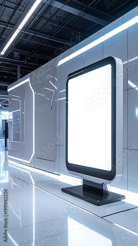 A sleek, modern room with a large blank screen on a stand