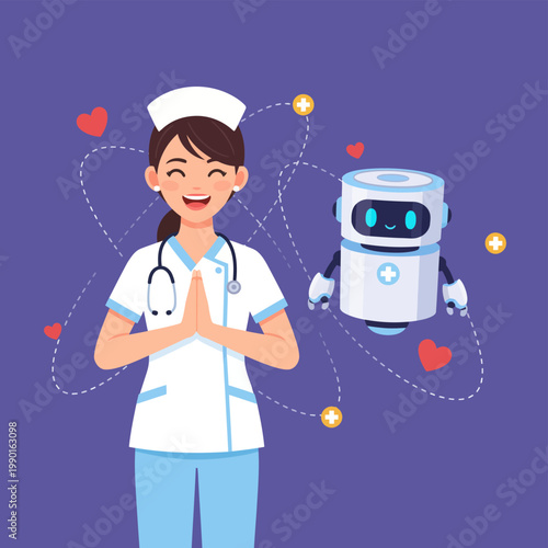 Nurse and medical robot assistant illustration